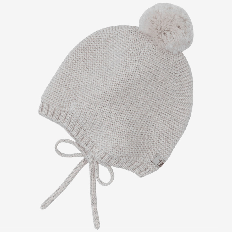 Czapka bonetka z pomponem 100% wełny merino - Sand Melange / HUTTEliHUT