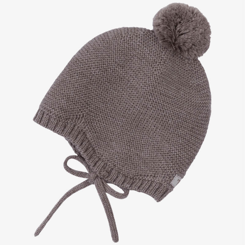 Czapka bonetka z pomponem 100% wełny merino - Cinder Melange / HUTTEliHUT