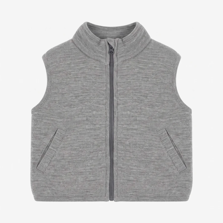 Dziecięca kamizelka 100% wełny merino, ze szczotkowanym wnętrzem - Medium Grey Melange / HUTTEliHUT