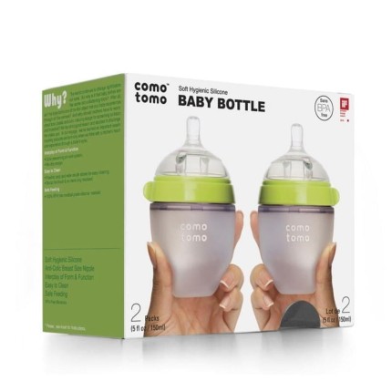 2 antykolkowe butelki silikonowe 150 ml Green NEWBORN / Comotomo