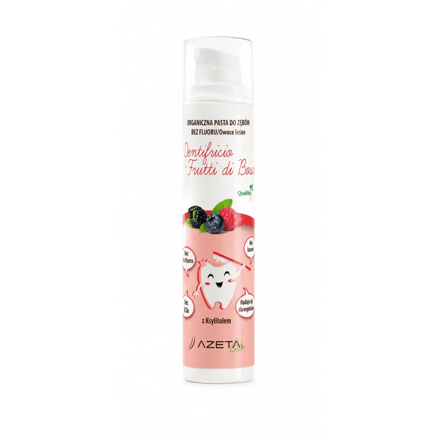 Organiczna pasta do zębów bez fluoru z ksylitolem i aloesem dla dzieci 0+ owoce leśne, 50 ml / Azeta Bio