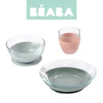 Komplet naczyń z hartowanego szkła Duralex® z podstawkami z kauczuku - Eucalyptus / Beaba