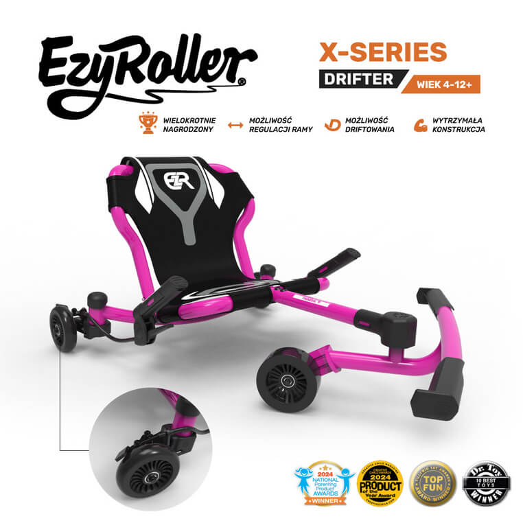 EzyRoller Drifter X Pojazd gokart napędzany nogami driftingowy 4-12 lat - Pink / EzyRoller