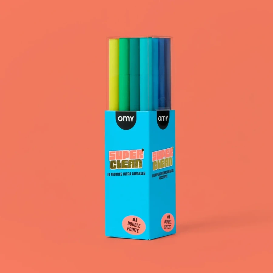 Zmywalne flamastry z dwustronną końcówką Super Clean 16 szt. / OMY