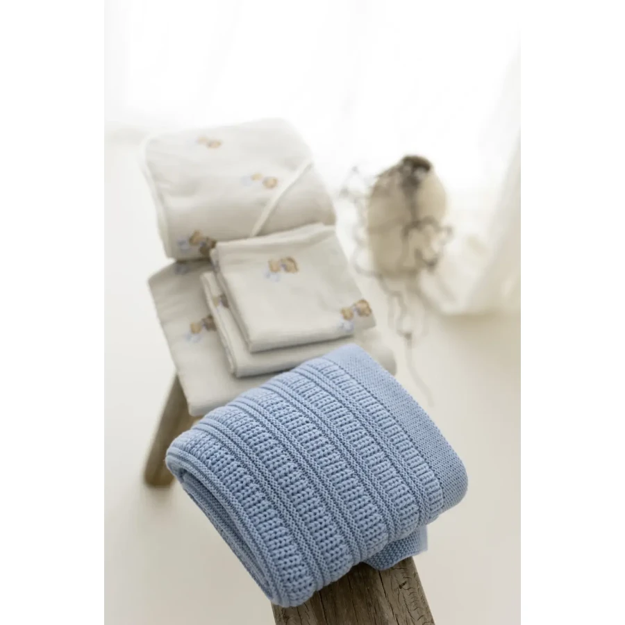 Kocyk ze 100% wełny merino baby blue Fjord - premium collection / My Memi