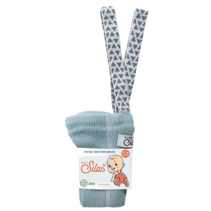 Rajstopki bawełniane ze stopkami Footed - Misty Blue Patterned / Silly Silas