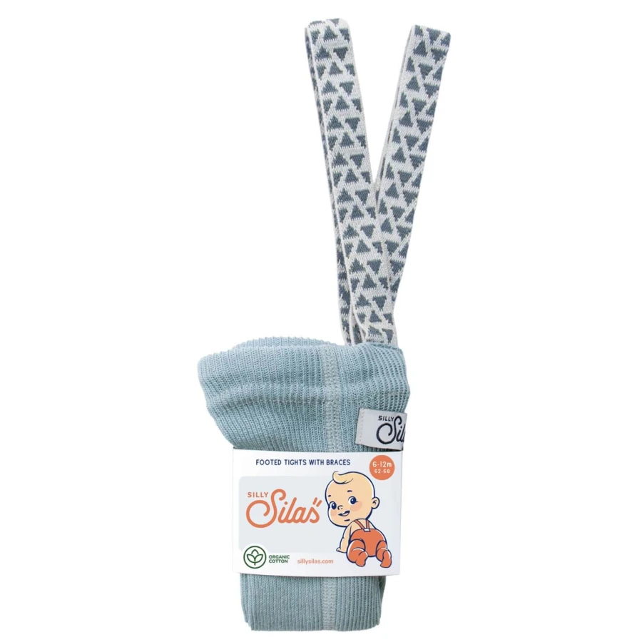 Rajstopki bawełniane ze stopkami Footed - Misty Blue Patterned / Silly Silas