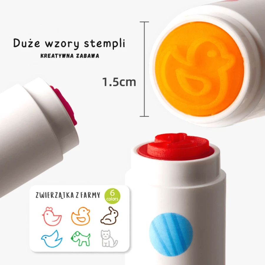 Zmywalne flamastry ze stemplami na bazie wody, Zwierzęta, 6 kolorów, 3+ / Jarmelo