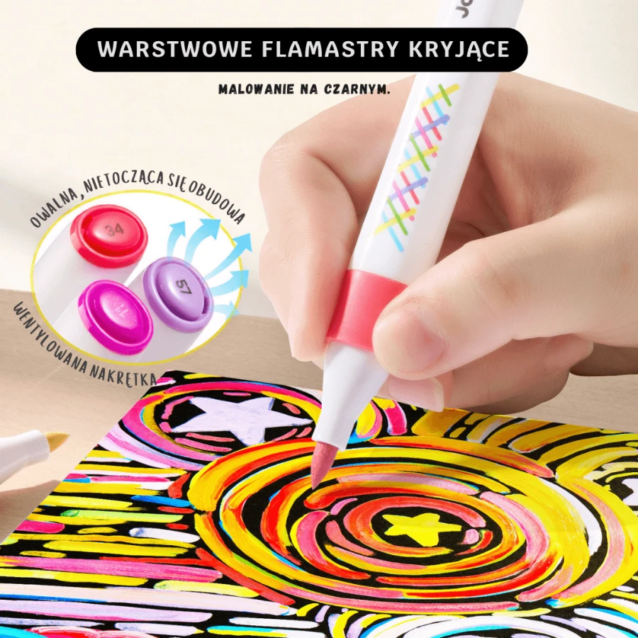 Ergonomiczne flamastry z efektem warstwowym, cienka końcówka, 24 kolory, 3+ / Jarmelo