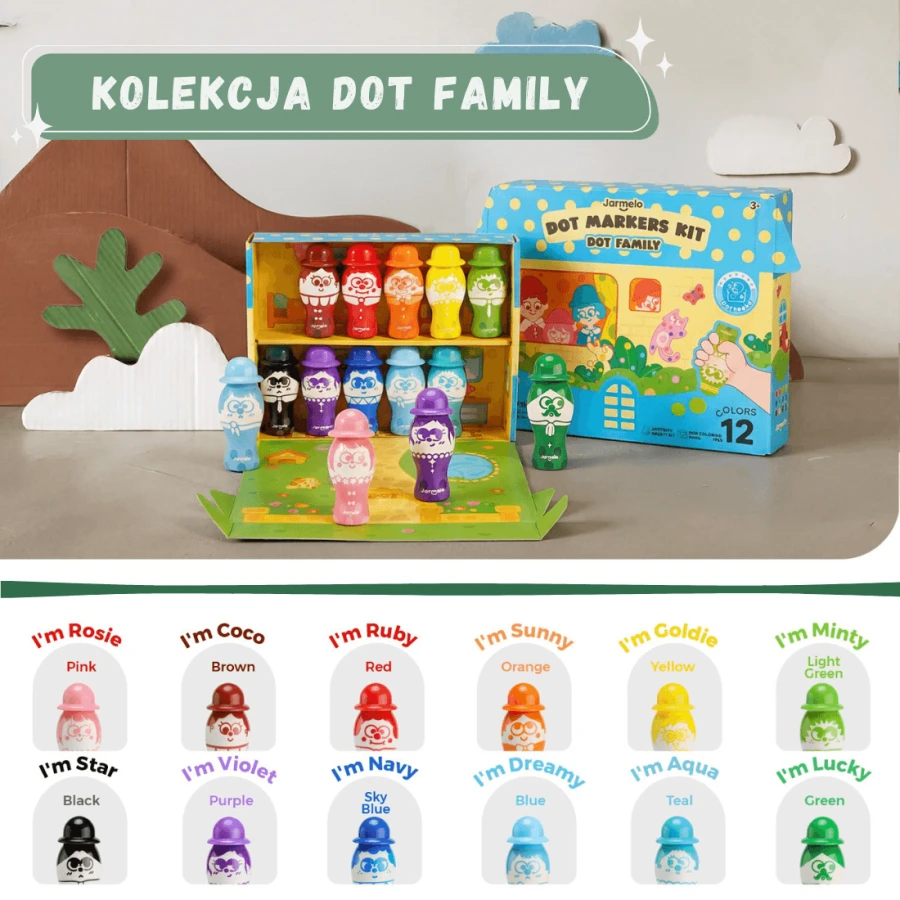 Markery stempelkowe bingo dla dzieci, łatwy chwyt, zmywalne, 12 kolorów, 3+ / Jarmelo