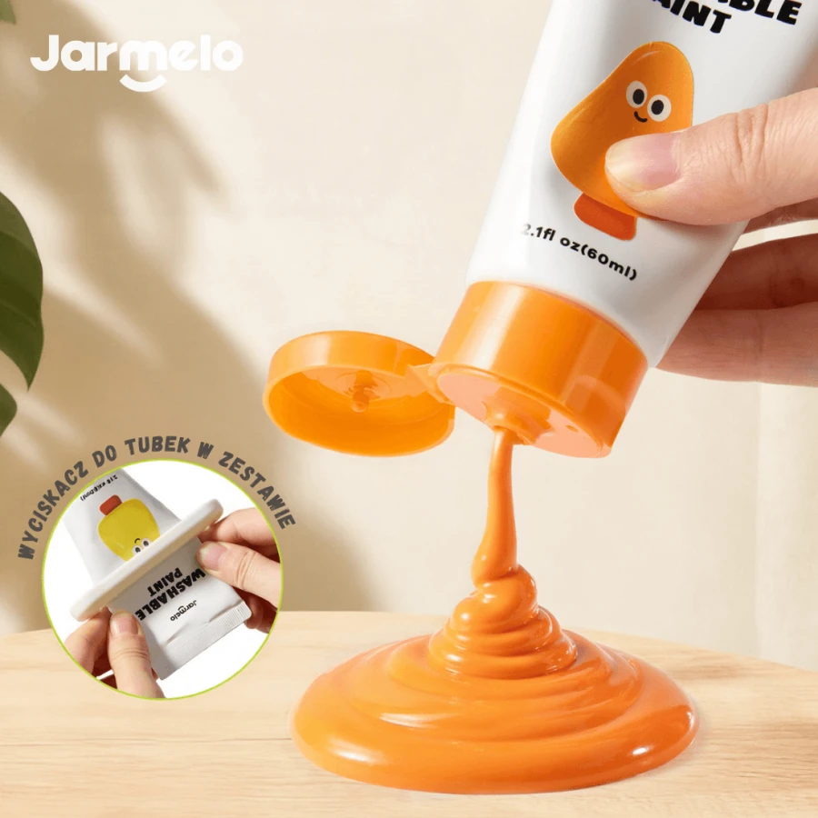 Farby plakatowe dla dzieci, nie barwiące dłoni, 8 kolorów, 3 pędzle, paleta, 3+ / Jarmelo