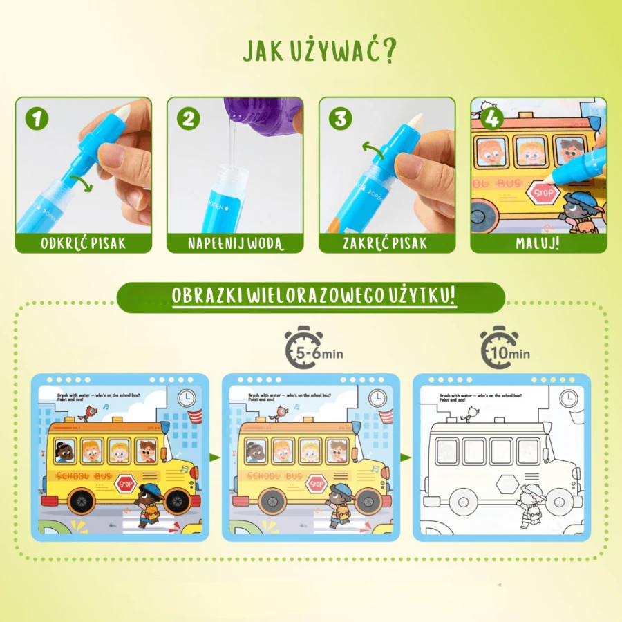 Kolorowanka wodna wielorazowa z naklejkami - Pojazdy, 3+ / Jarmelo