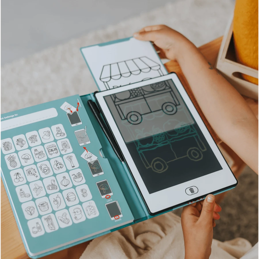 Tablet graficzny z szablonami do rysowania KIDYDRAW-MINI - My little market / Kidywolf