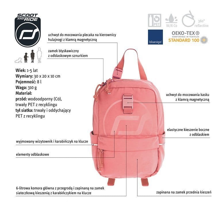 Plecak na hulajnogę dla dzieci 1-5 lat Peach / Scootandride