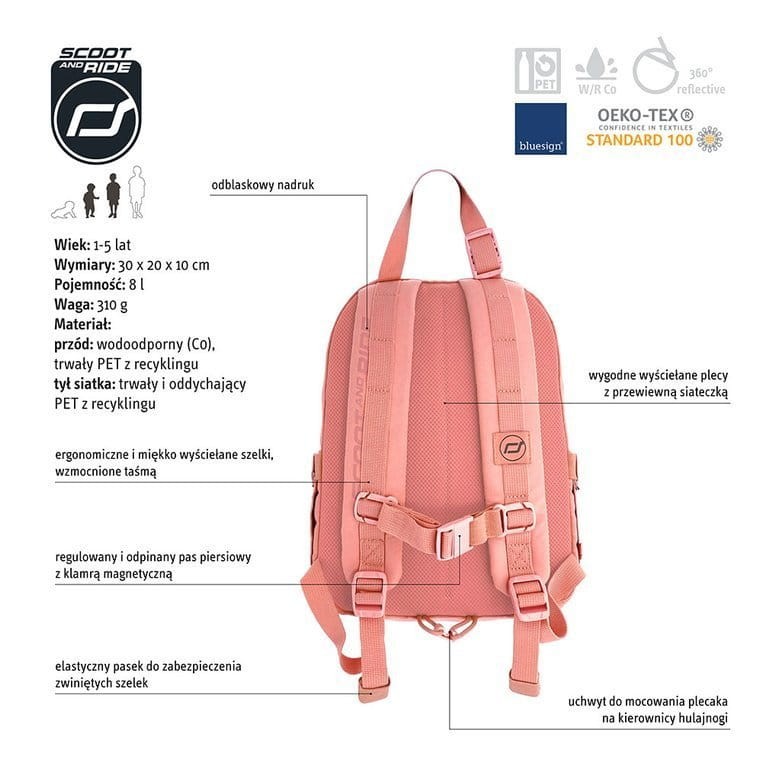 Plecak na hulajnogę dla dzieci 1-5 lat Peach / Scootandride