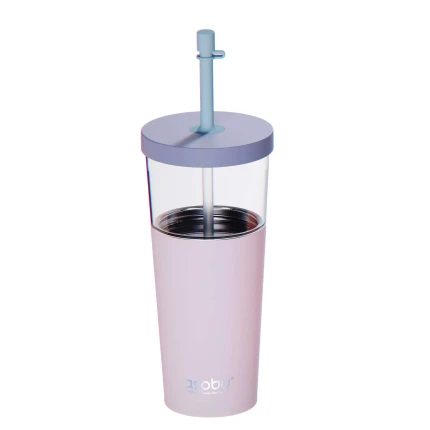 Kubek termiczny ze słomką Marina - pastel pink, 850 ml / Asobu