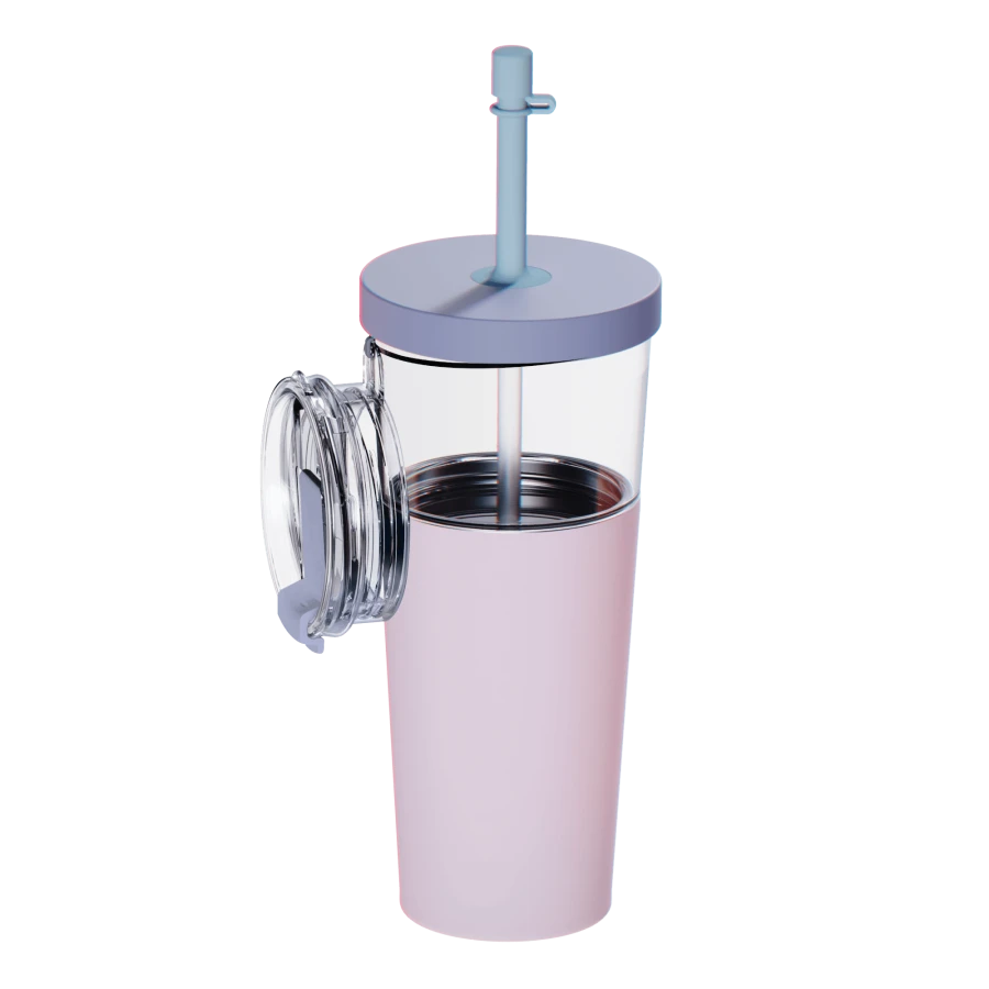 Kubek termiczny ze słomką Marina - pastel pink, 850 ml / Asobu