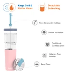 Kubek termiczny ze słomką Marina - pastel pink, 850 ml / Asobu