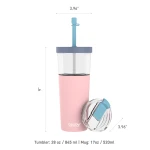 Kubek termiczny ze słomką Marina - pastel pink, 850 ml / Asobu