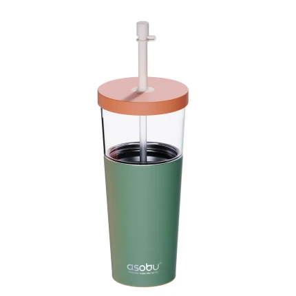 Kubek termiczny ze słomką Marina - pastel green, 850 ml / Asobu