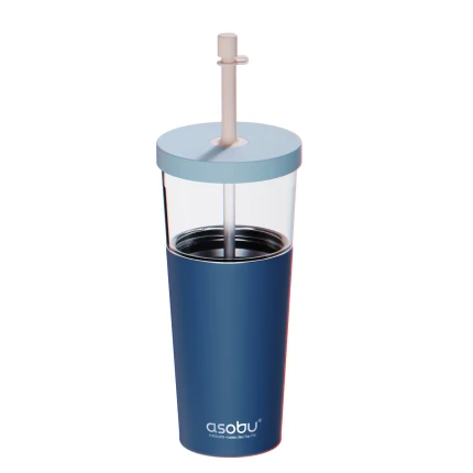 Kubek termiczny ze słomką Marina - pastel blue, 850 ml / Asobu