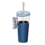 Kubek termiczny ze słomką Marina - pastel blue, 850 ml / Asobu