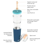 Kubek termiczny ze słomką Marina - pastel blue, 850 ml / Asobu