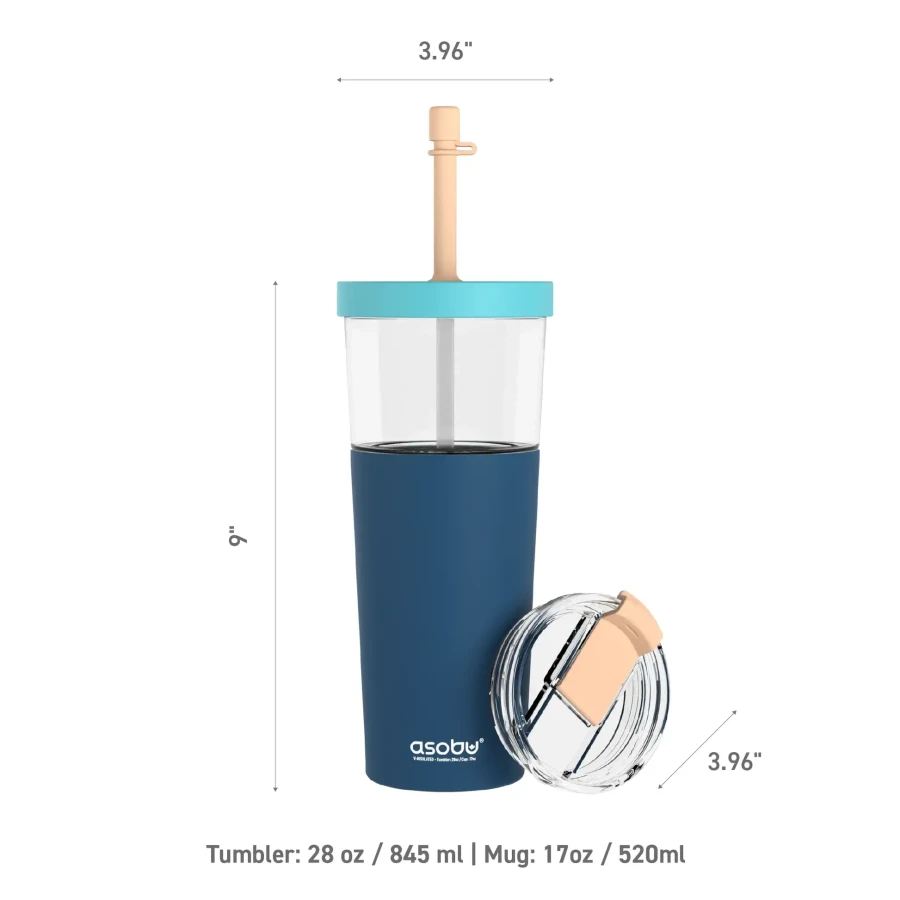 Kubek termiczny ze słomką Marina - pastel blue, 850 ml / Asobu