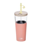 Kubek termiczny ze słomką Marina - pastel peach, 850 ml / Asobu