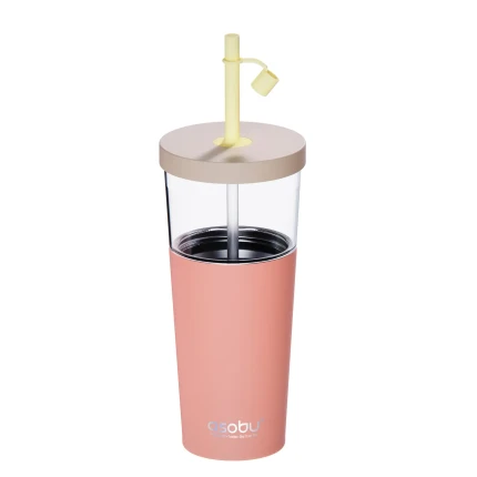 Kubek termiczny ze słomką Marina - pastel peach, 850 ml / Asobu