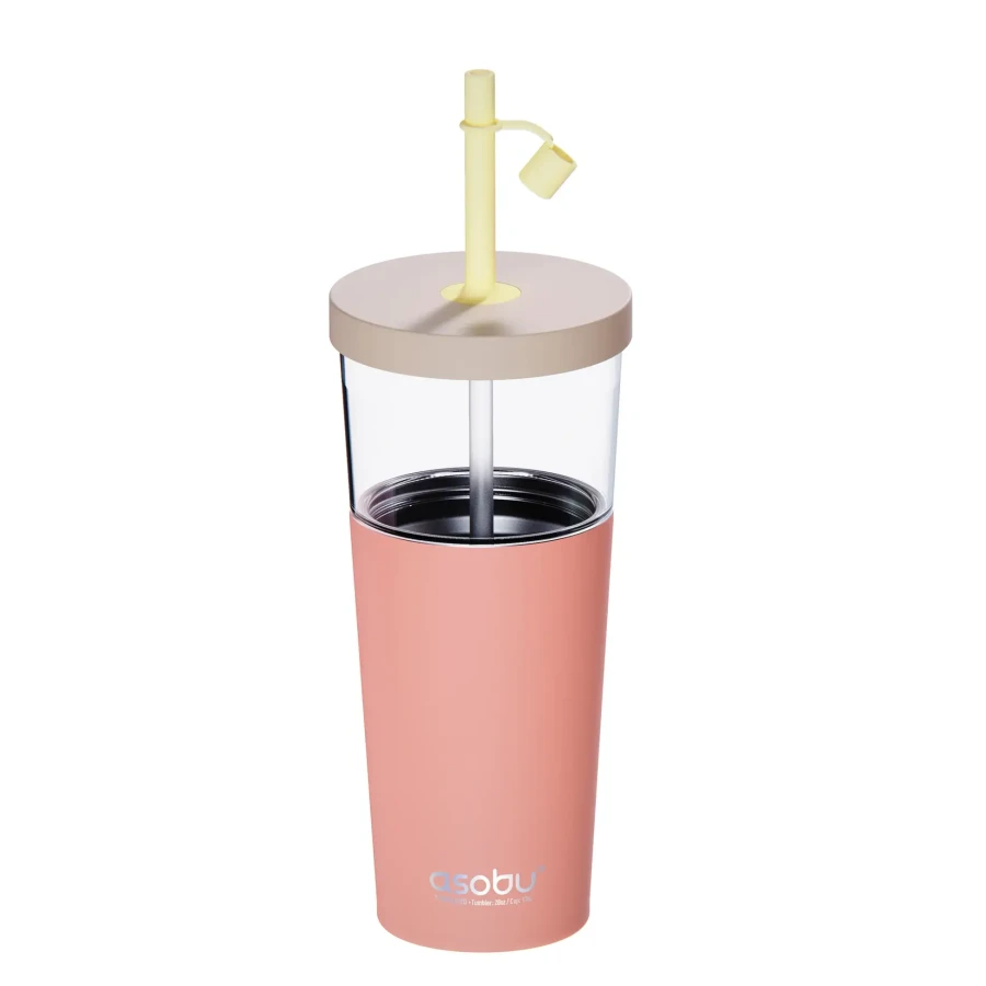Kubek termiczny ze słomką Marina - pastel peach, 850 ml / Asobu