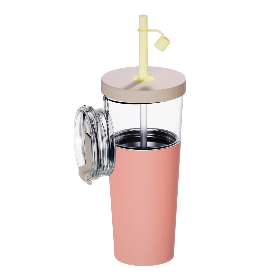 Kubek termiczny ze słomką Marina - pastel peach, 850 ml / Asobu