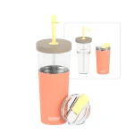 Kubek termiczny ze słomką Marina - pastel peach, 850 ml / Asobu