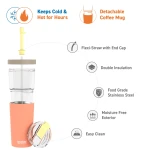 Kubek termiczny ze słomką Marina - pastel peach, 850 ml / Asobu