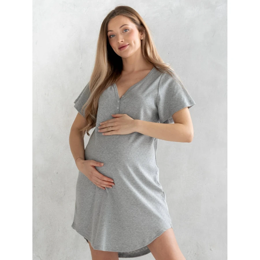 Koszula nocna do porodu GOODNIGHT KISS - jasnoszara / Latte Mama