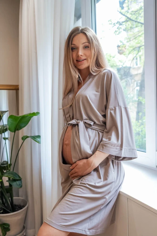Szlafrok kimono ciążowe MOCHA - beżowe / Latte Mama