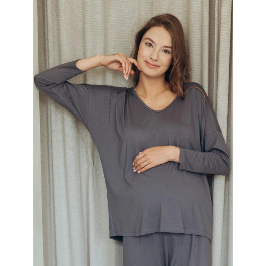Longsleeve ciążowy i do karmienia MOCHA - stalowy / Latte Mama