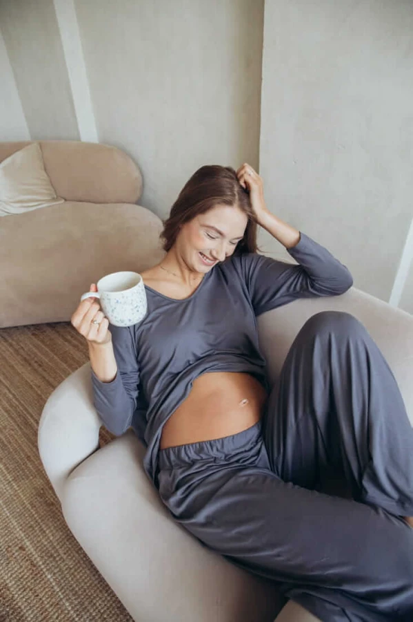 Longsleeve ciążowy i do karmienia MOCHA - stalowy / Latte Mama