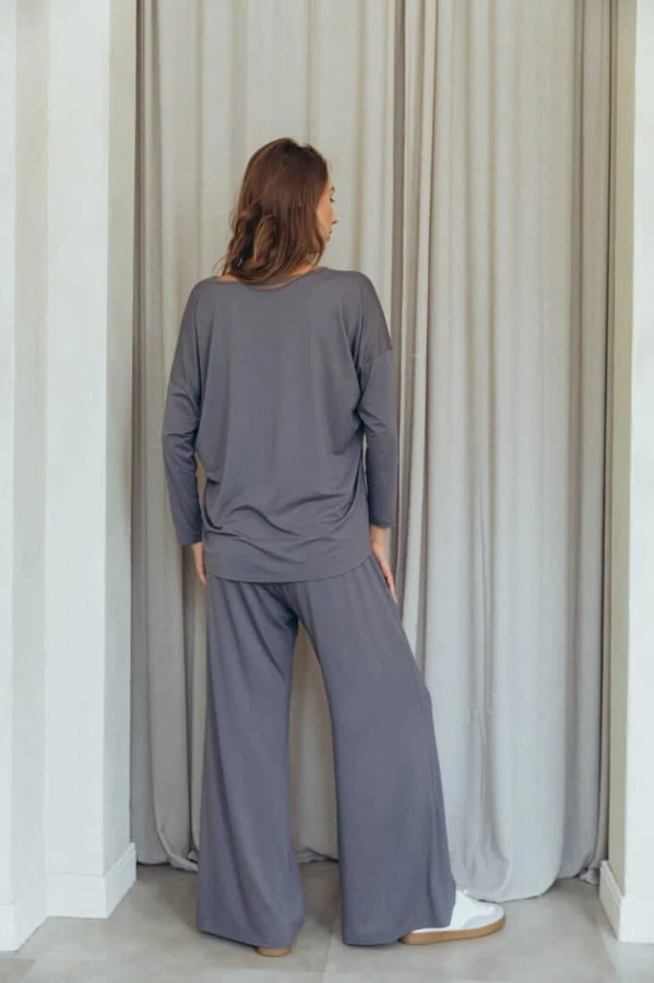 Longsleeve ciążowy i do karmienia MOCHA - stalowy / Latte Mama