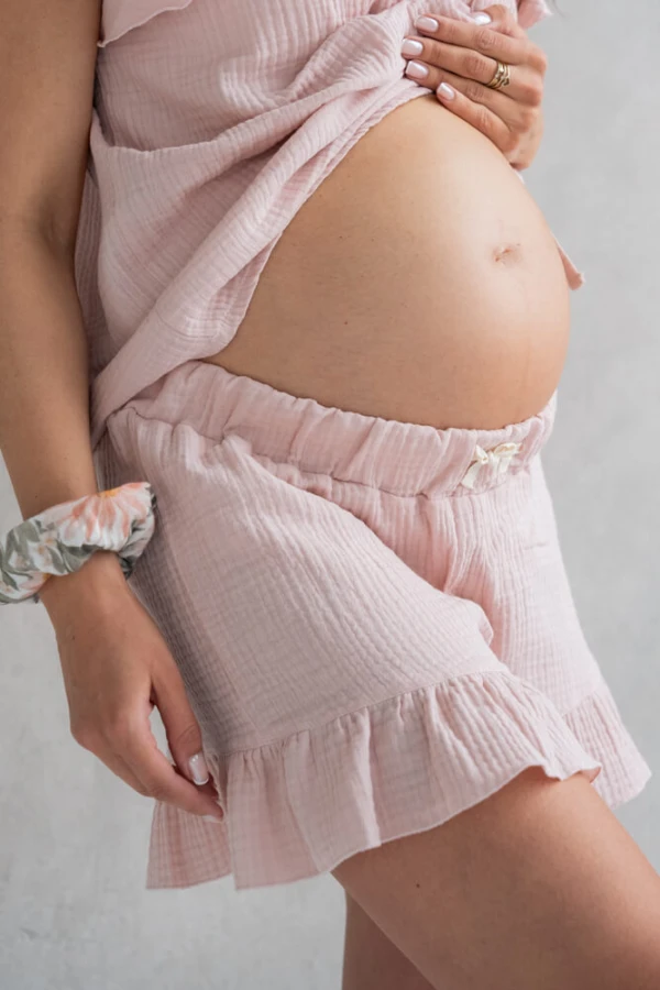 Piżama ciążowa muślinowa BLOOM - różowa / Latte Mama