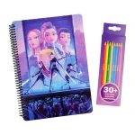 Zestaw artystyczny (szkicownik z zadaniami, papierowe postacie, szablony, kredki ołówkowe) 30+ aktywności KPop Demon Hunters 6+ / Crayola