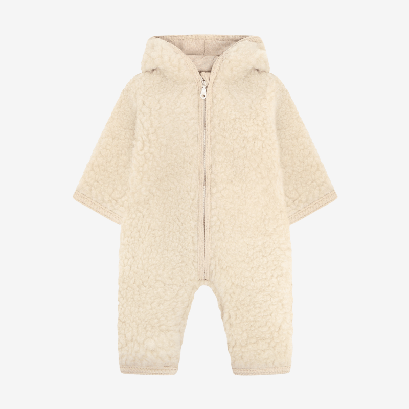 Kombinezon 100% wełny merino Teddy z podszewką - Cement / HUTTEliHUT