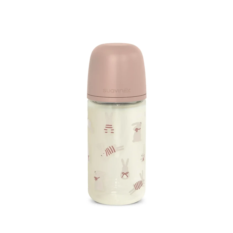 Butelka szklana SX Pro 240 ml, przepływ średni - króliczek różowy / Suavinex