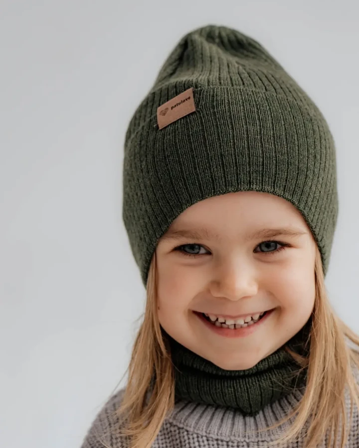 Czapka i komin wełniany KHAKI / Patulove