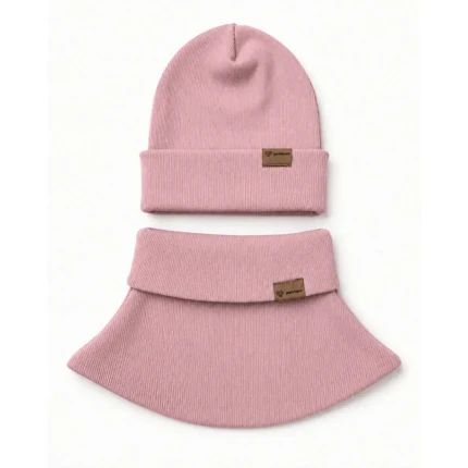 Bawełniany set - czapka i komin POWDER PINK / Patulove
