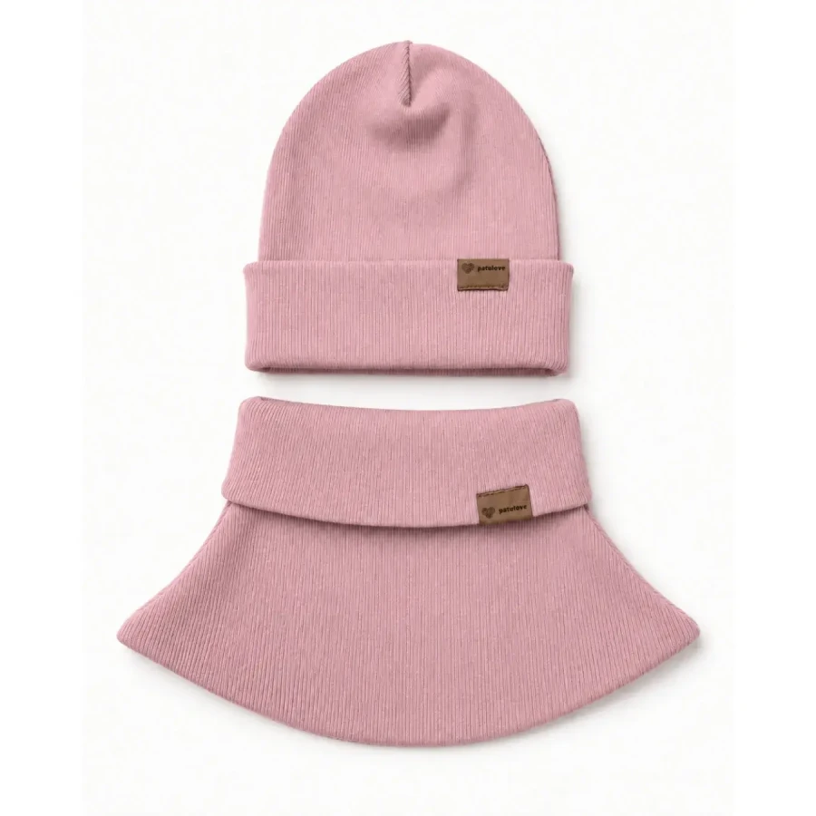 Bawełniany set - czapka i komin POWDER PINK / Patulove