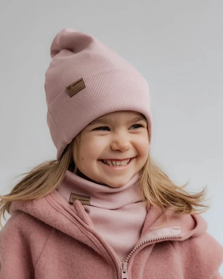 Bawełniany set - czapka i komin POWDER PINK / Patulove