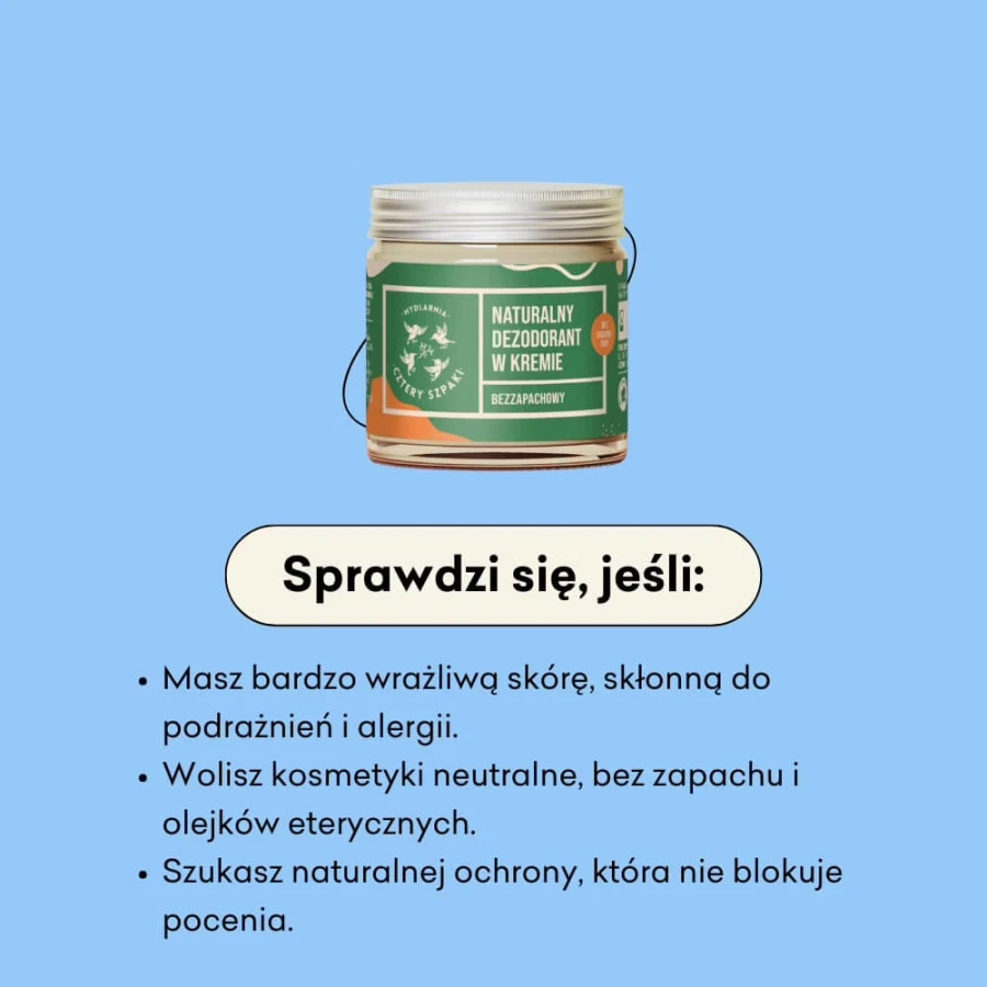 Naturalny dezodorant w kremie bezzapachowy bez dodatku sody, 60 ml / Mydlarnia Cztery Szpaki
