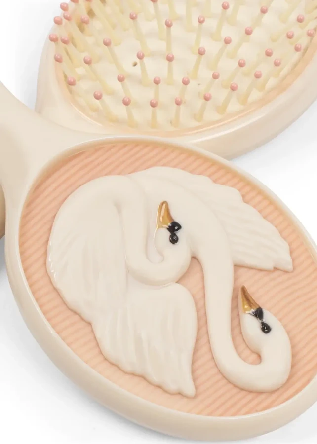 Zestaw do stylizacji włosów, szczotka i lusterko - swan / Konges Slojd