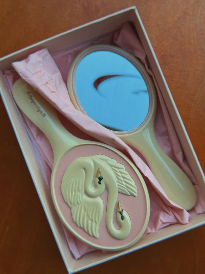Zestaw do stylizacji włosów, szczotka i lusterko - swan / Konges Slojd